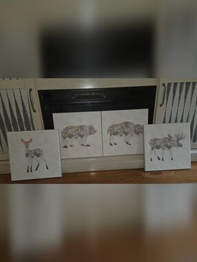 Floral Bear Diptych Wall Art - Neutral Tones